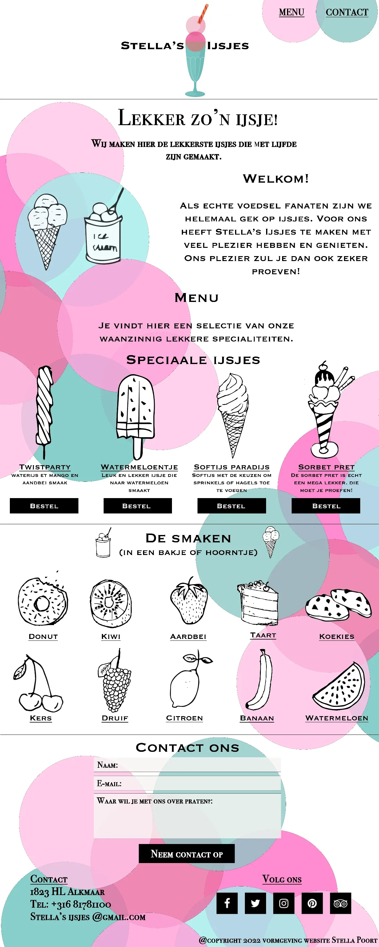 De onepager van Stella’s IJsjes