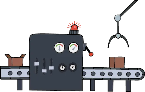 Illustratie van een lopende band met een robot