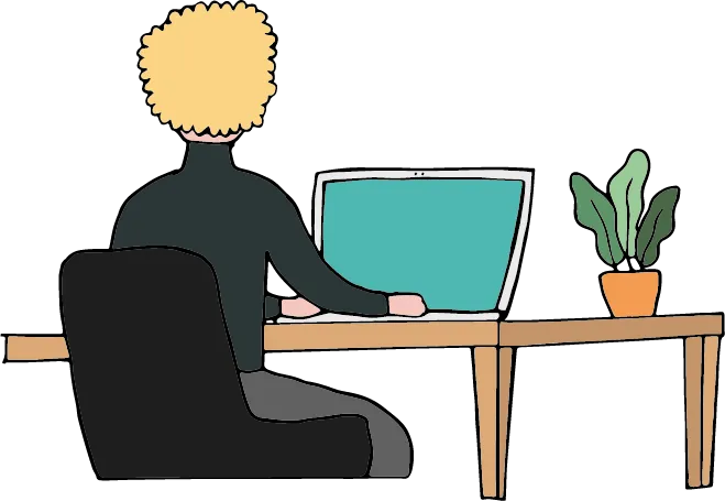 Illustratie van een man achter een computer