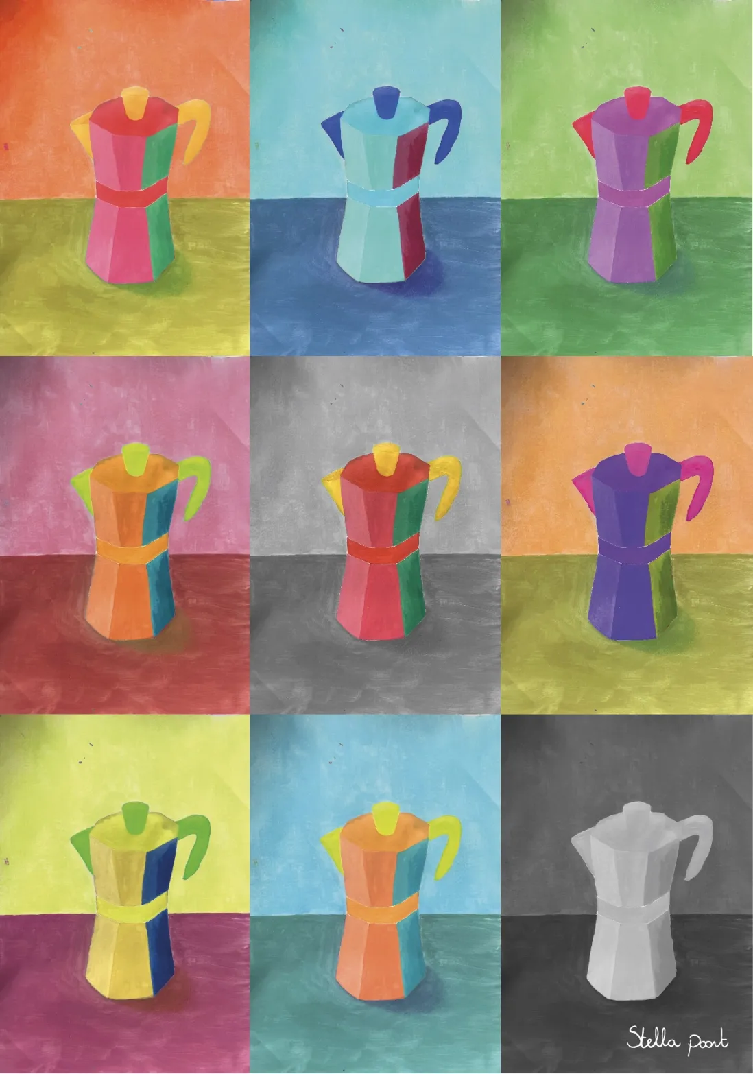 Schilderij van moka-potten in pop-artstijl
